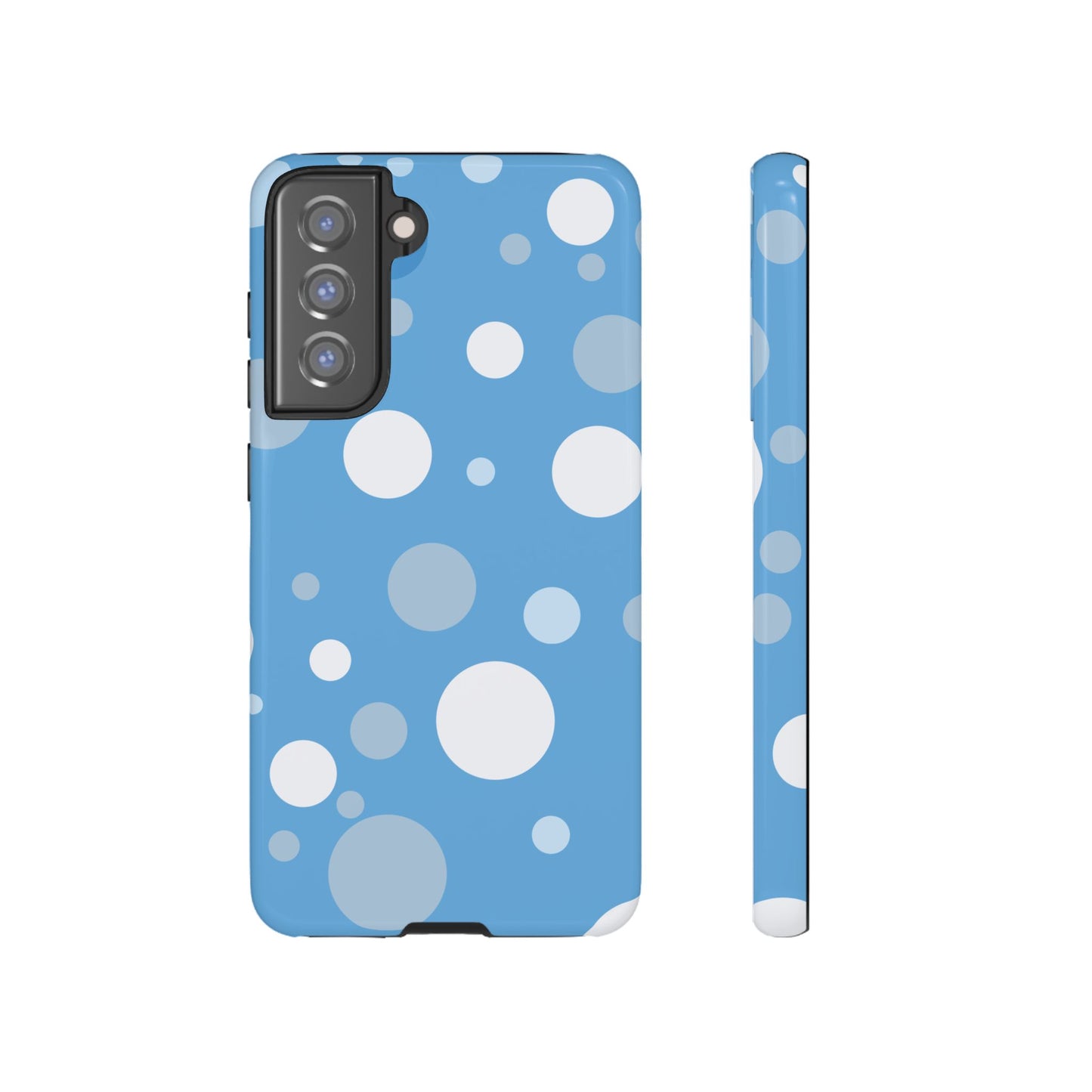 Samsung Galaxy S21 FE / Glossy Phone Case - ’Bold Blue with White Dot Pattern’ Phone Case