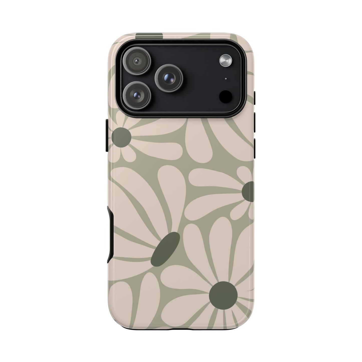 iPhone 17 Pro Max / Glossy Phone Case - ’Retro Cream & Green Daisy Pattern’ Phone Case