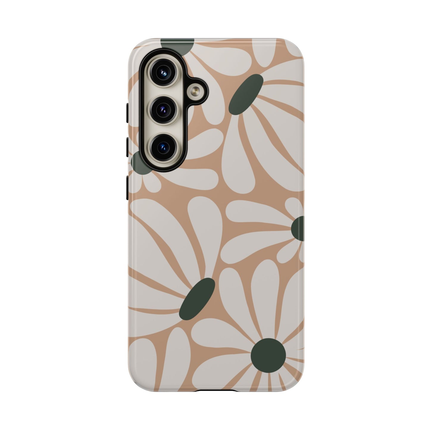 Samsung Galaxy S24 / Glossy Phone Case - ’Retro Beige & White Daisy Pattern’ Phone Case