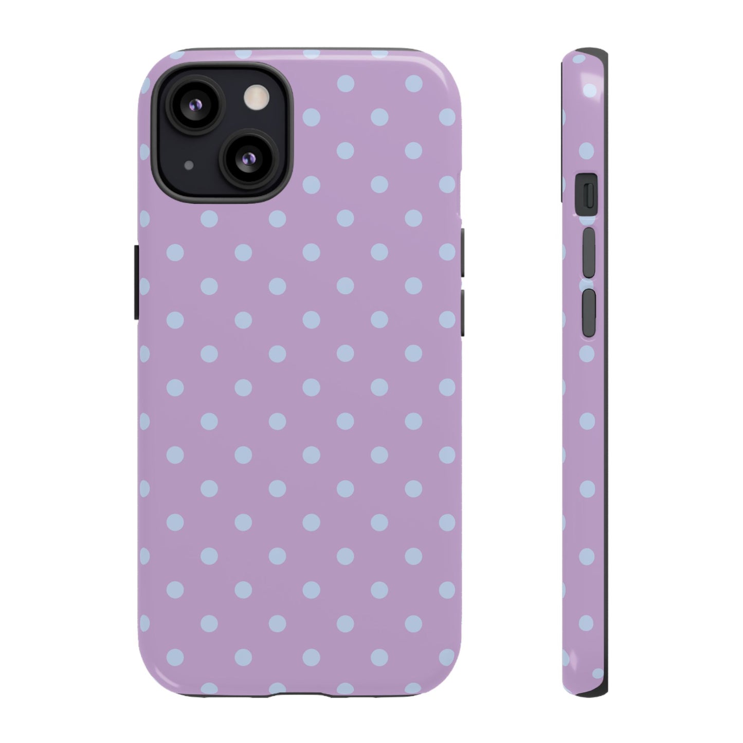 iPhone 13 / Glossy Phone Case - Trendy Lilac & Ice Blue Dot Pattern Phone Case