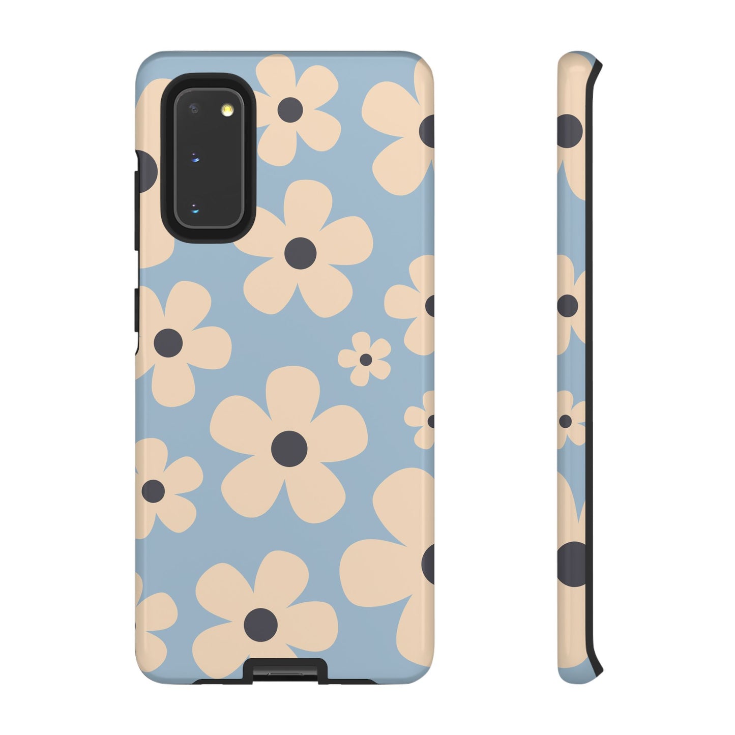 Samsung Galaxy S20 / Glossy Phone Case - Cute Light Blue & Cream Daisy Pattern Phone Case