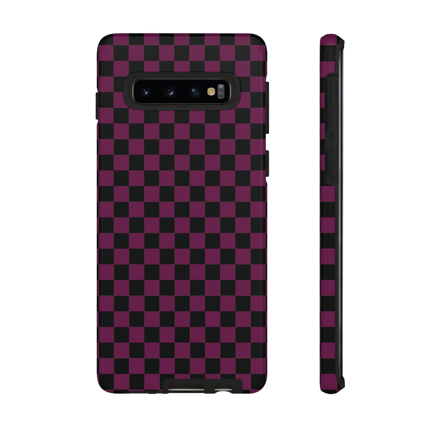 Samsung Galaxy S10 / Glossy Phone Case - Trendy Plum & Black Small Checked Pattern Phone Case