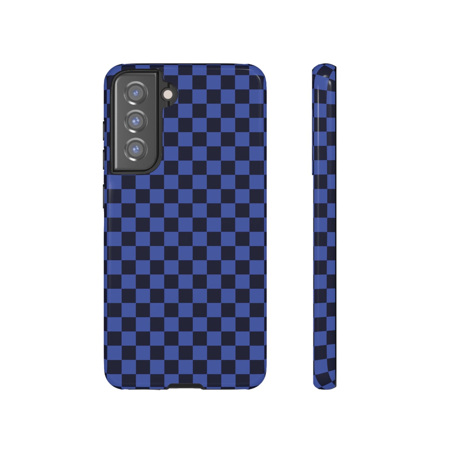 Samsung Galaxy S21 FE / Glossy Phone Case - ’Bold Blue Checkered Pattern’ Phone Case