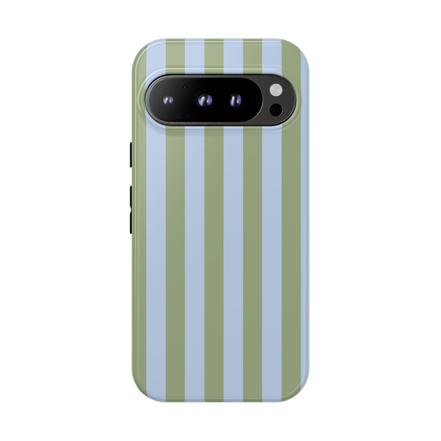Google Pixel 9 Pro / Glossy Phone Case - Trendy Ice Blue & Green Stripe Pattern Phone Case