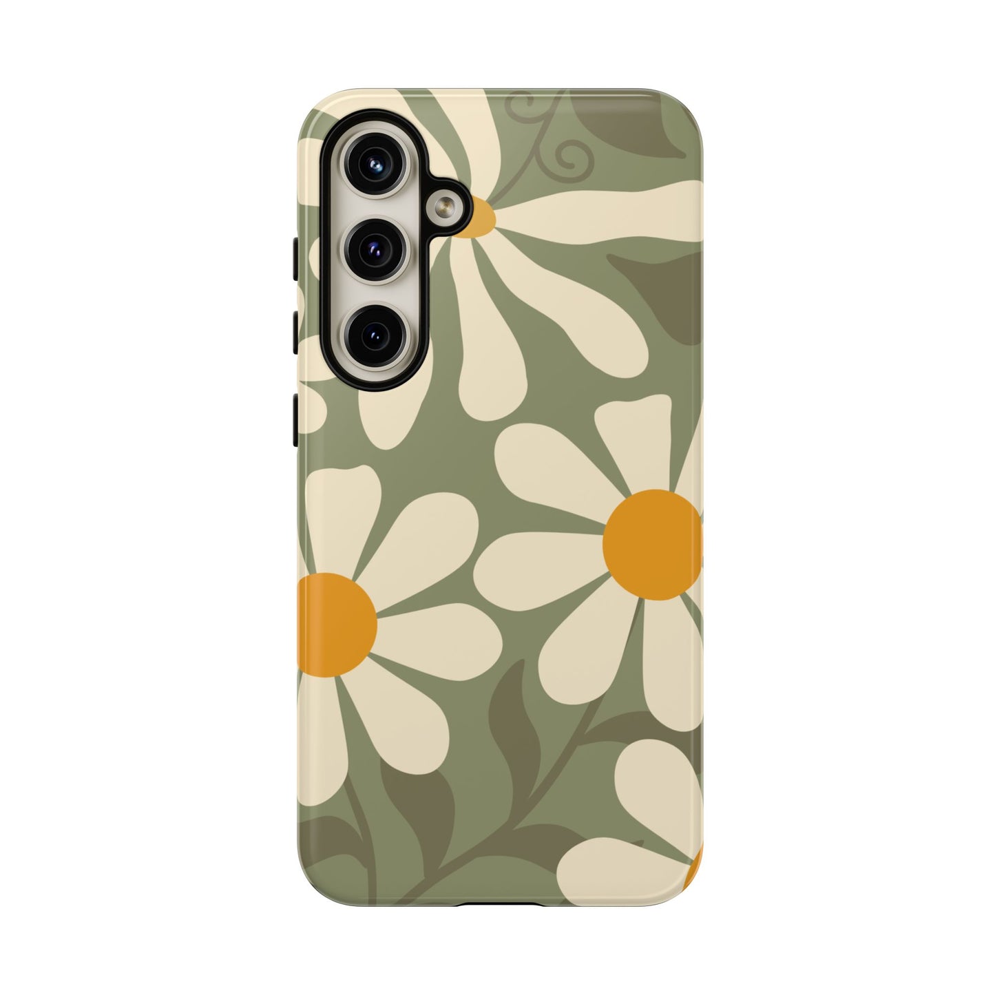 Samsung Galaxy S24 Plus / Glossy Phone Case - ’Retro Green Daisy Pattern #2’ Phone Case