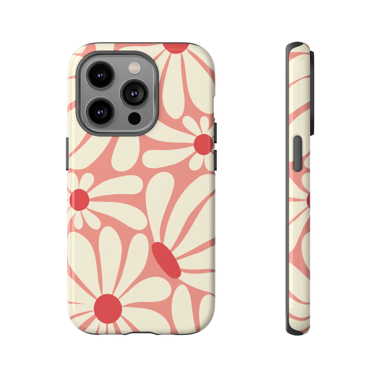 iPhone 14 Pro / Glossy Phone Case - ’Retro Pink Daisy Pattern’ Phone Case