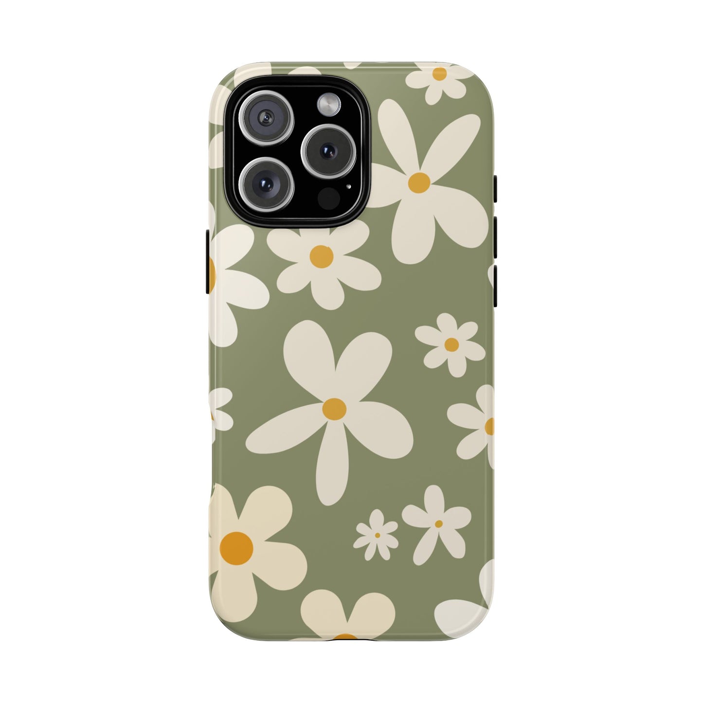 iPhone 16 Pro Max / Glossy Phone Case - ’Green Daisy Pattern’ Phone Case