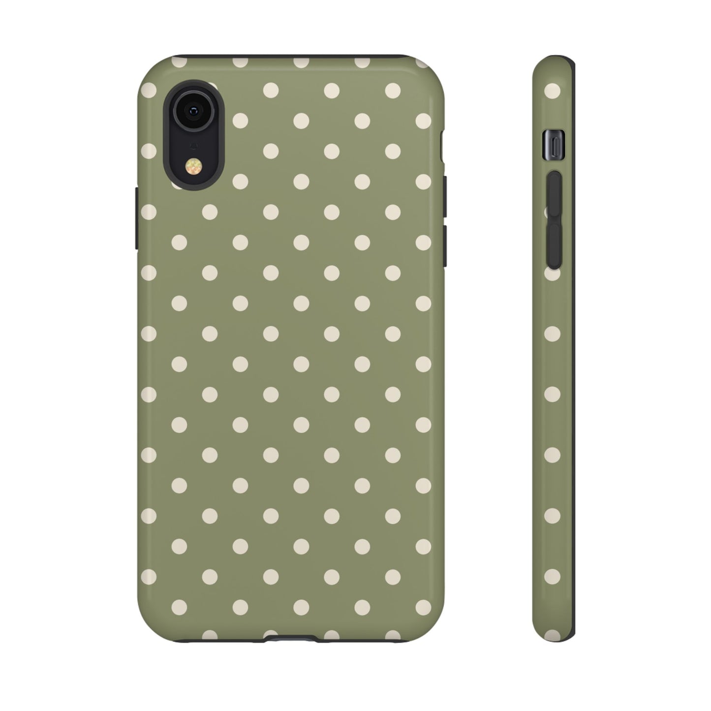 iPhone XR / Glossy Phone Case - ’Green & White Dot Pattern’ Phone Case
