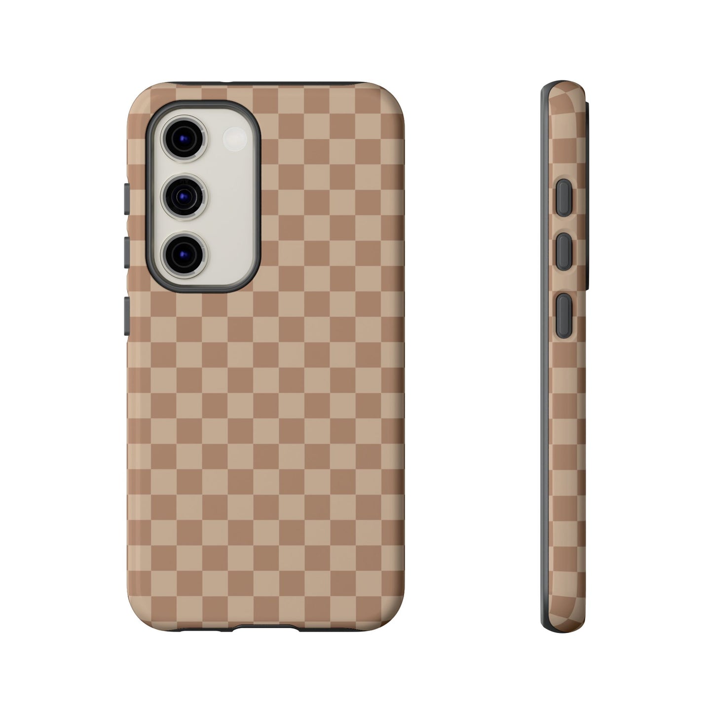 Samsung Galaxy S23 / Glossy Phone Case - ’Bold Tan Checkered Pattern’ Phone Case