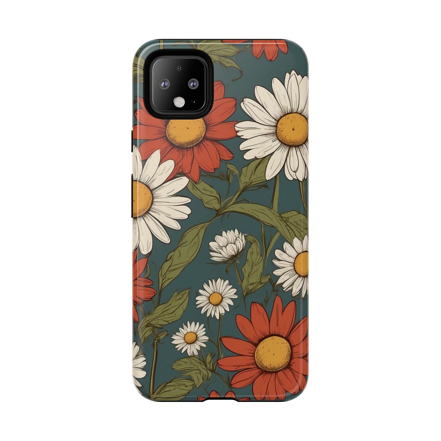 Boho Chic Daisies Floral Pattern "White & Red" Phone Case