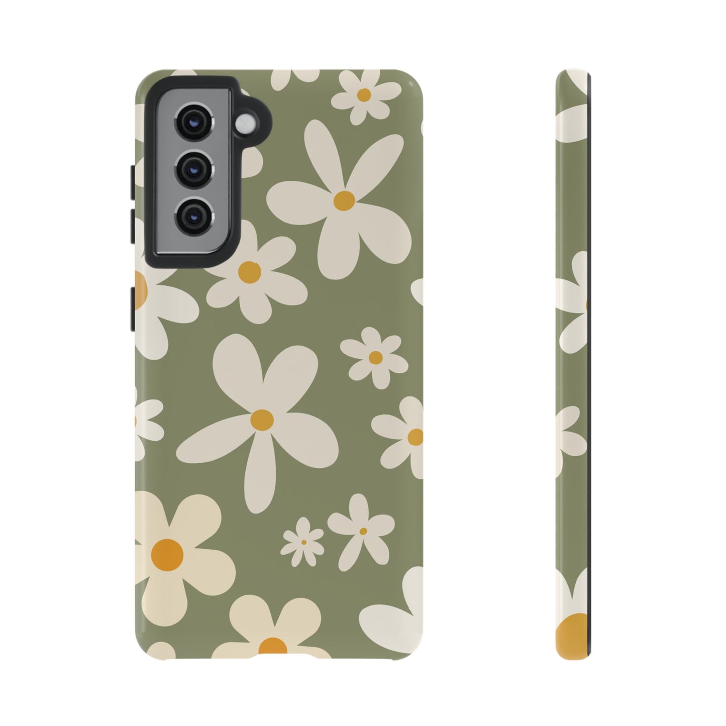 Samsung Galaxy S21 / Glossy Phone Case - ’Green Daisy Pattern’ Phone Case