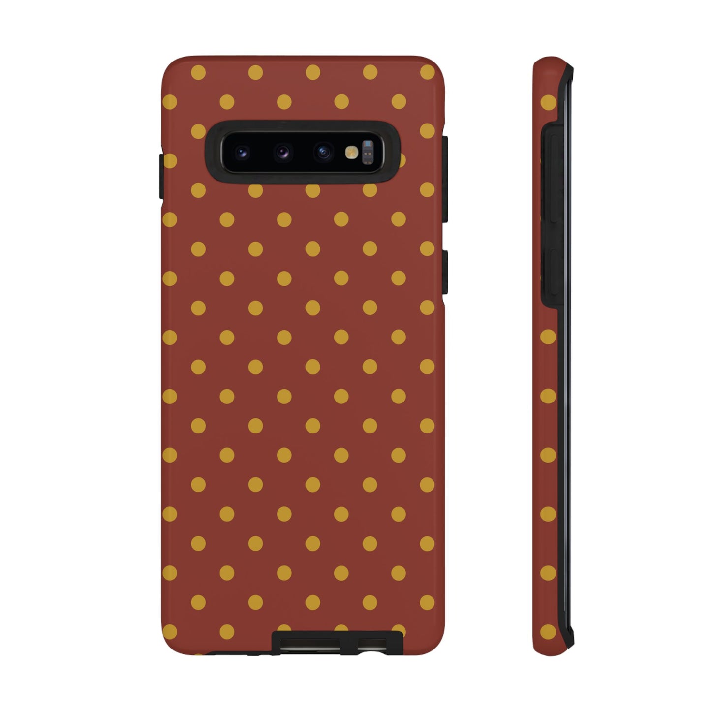 Samsung Galaxy S10 / Glossy Phone Case - Trendy Brown & Mustard Dot Pattern Phone Case