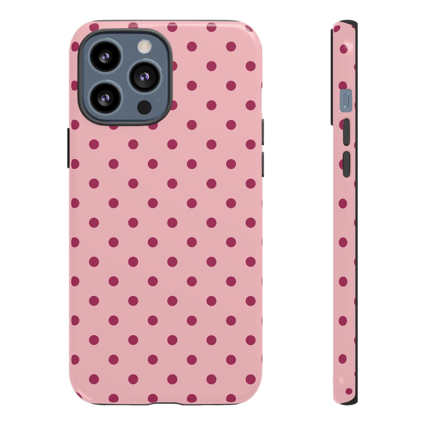 iPhone 13 Pro Max / Glossy Phone Case - ’Pink with Red Dot Pattern’ Phone Case