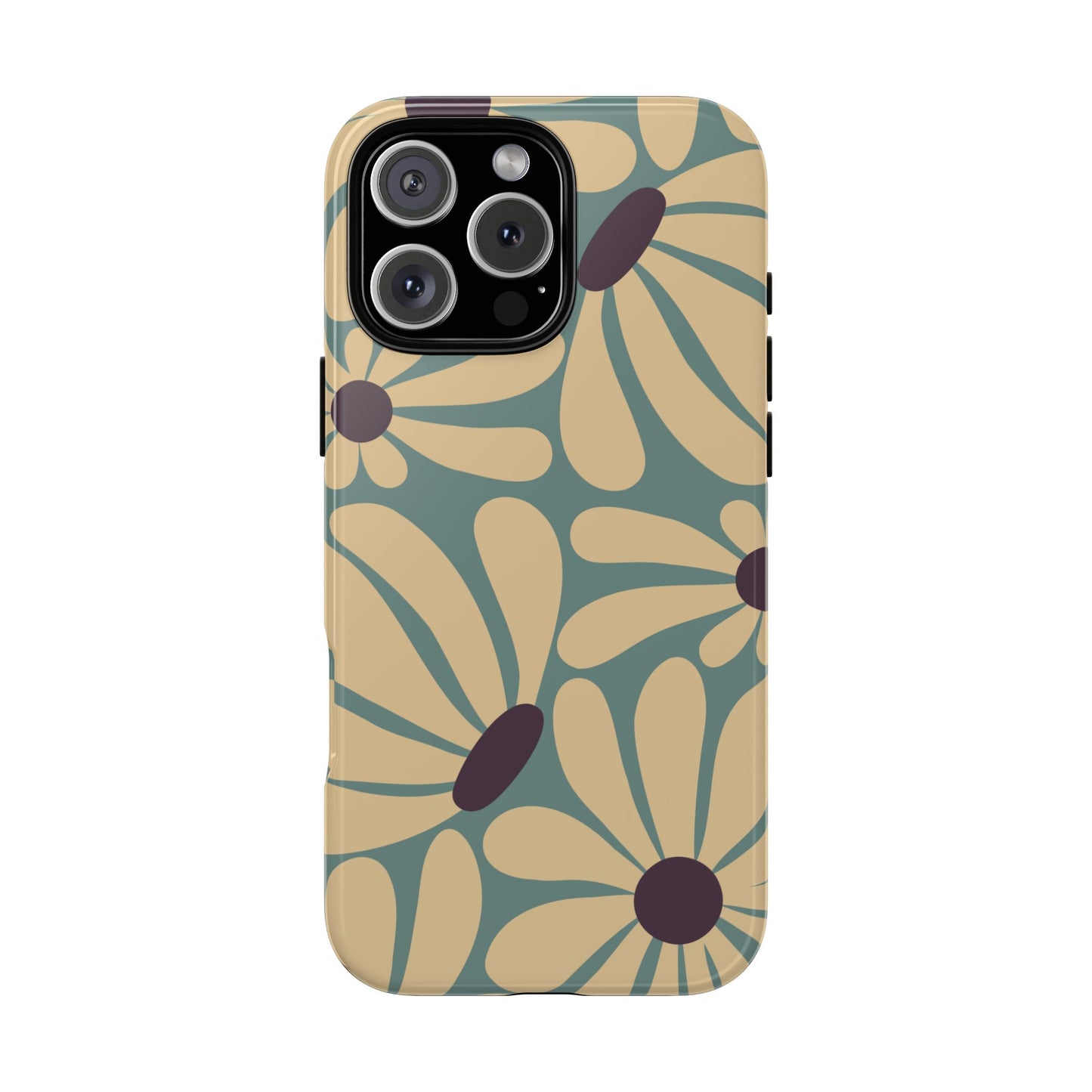 iPhone 16 Pro Max / Glossy Phone Case - ’Retro Cream & Blue Daisy Pattern’ Phone Case