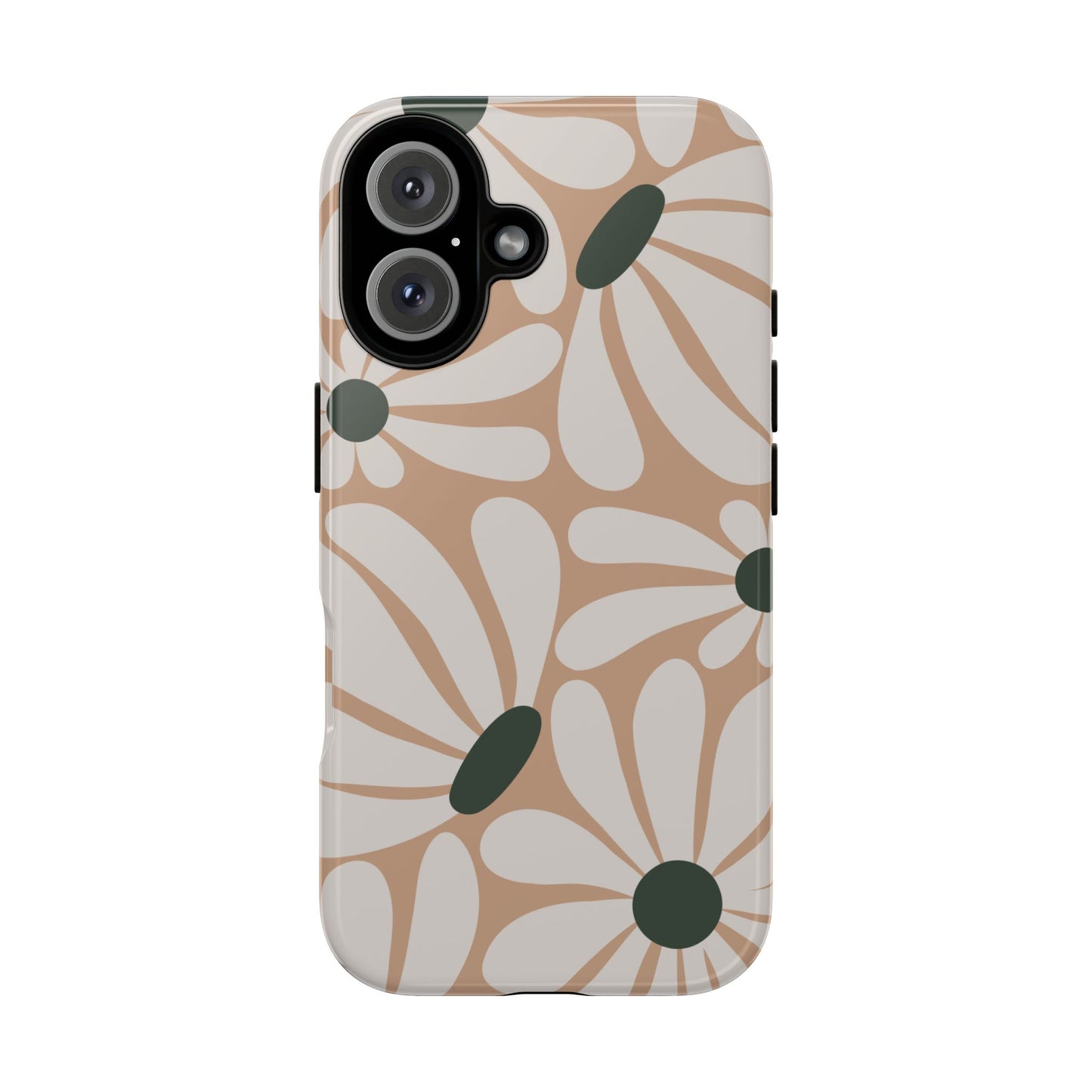 iPhone 16 / Glossy Phone Case - ’Retro Beige & White Daisy Pattern’ Phone Case