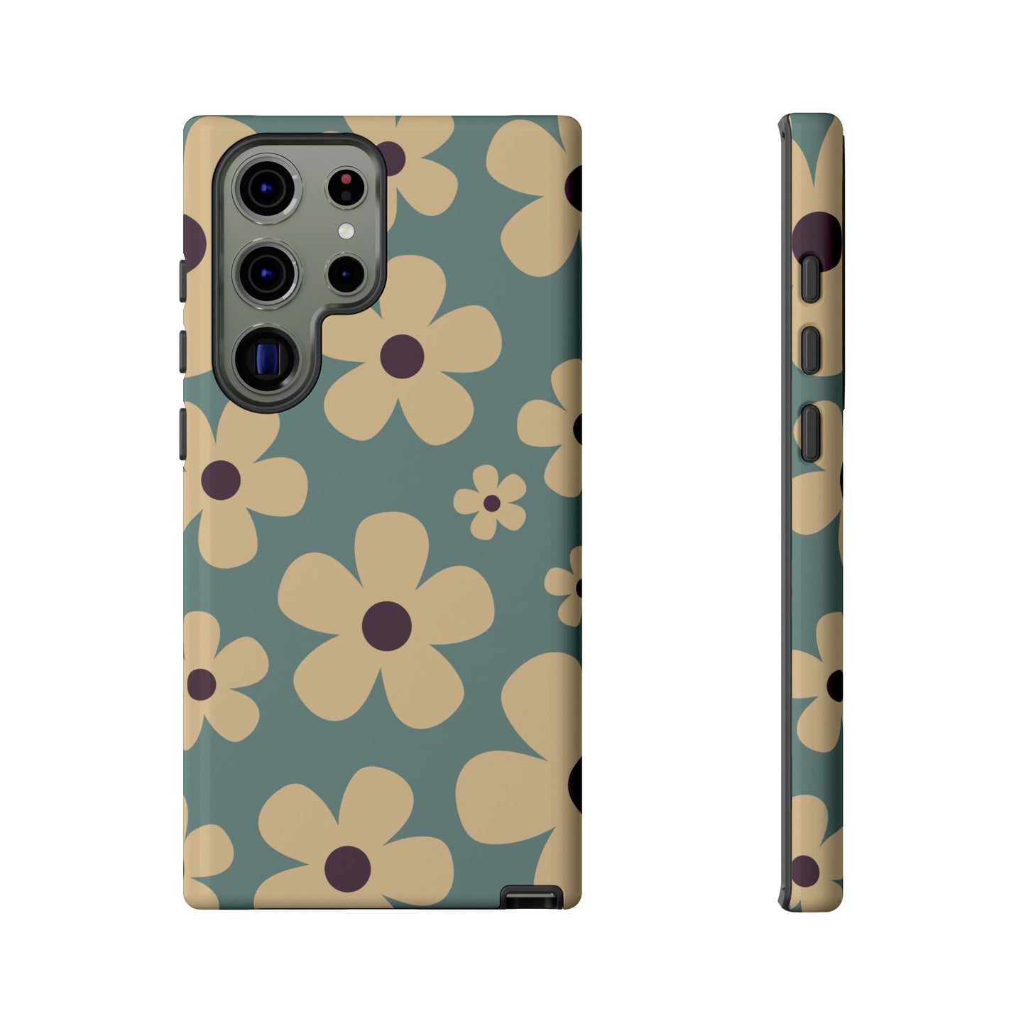 Samsung Galaxy S23 Ultra / Glossy Phone Case - Cute Blue & Cream Daisy Pattern Phone Case