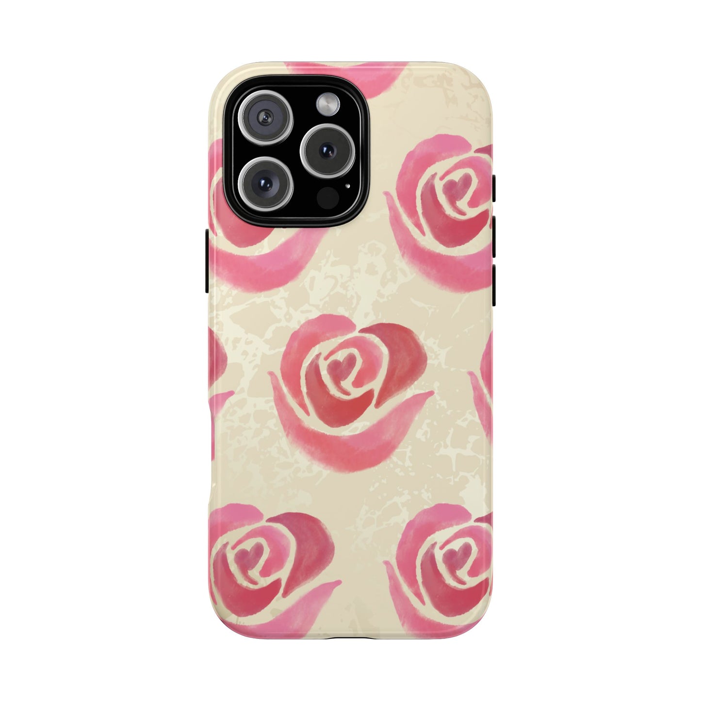 iPhone 16 Pro Max / Glossy Phone Case - ’Pink Rose Pattern’ Phone Case