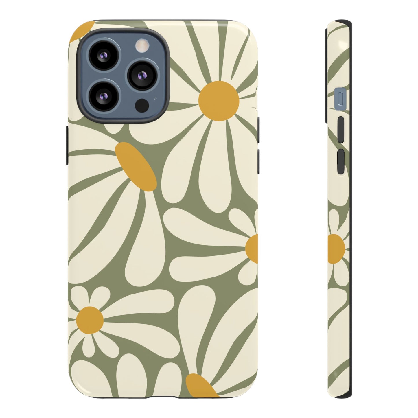 iPhone 13 Pro Max / Glossy Phone Case - ’Retro Green Daisy Pattern #1’ Phone Case