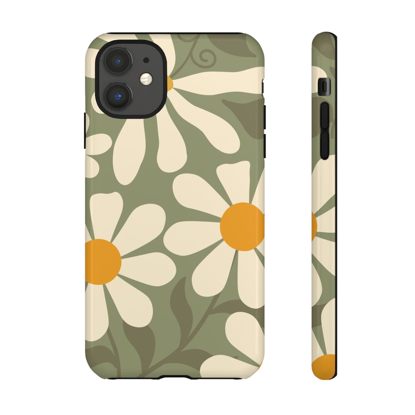 iPhone 11 / Glossy Phone Case - ’Retro Green Daisy Pattern #2’ Phone Case
