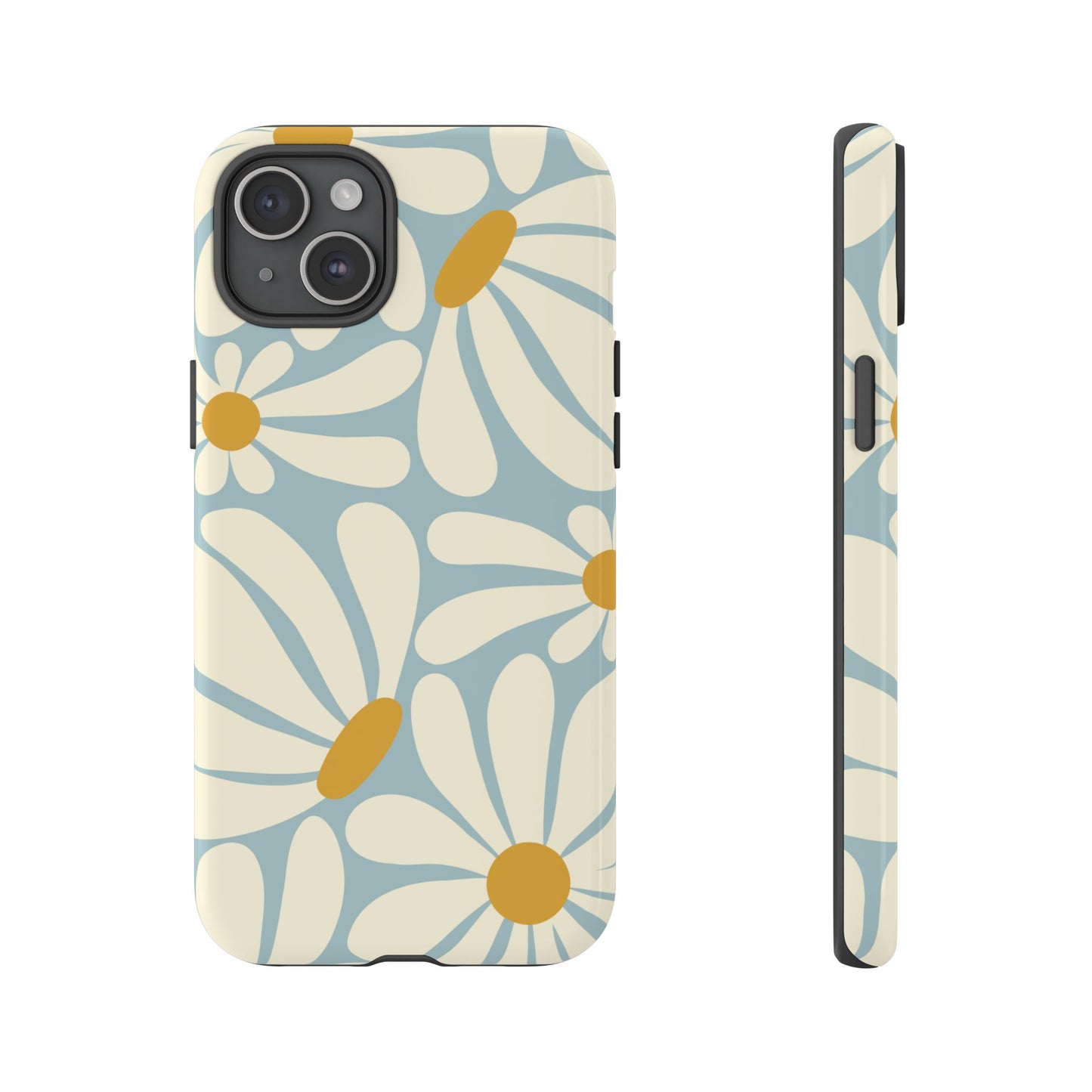 iPhone 15 Plus / Glossy Phone Case - ’Retro Blue Daisy Pattern’ Phone Case