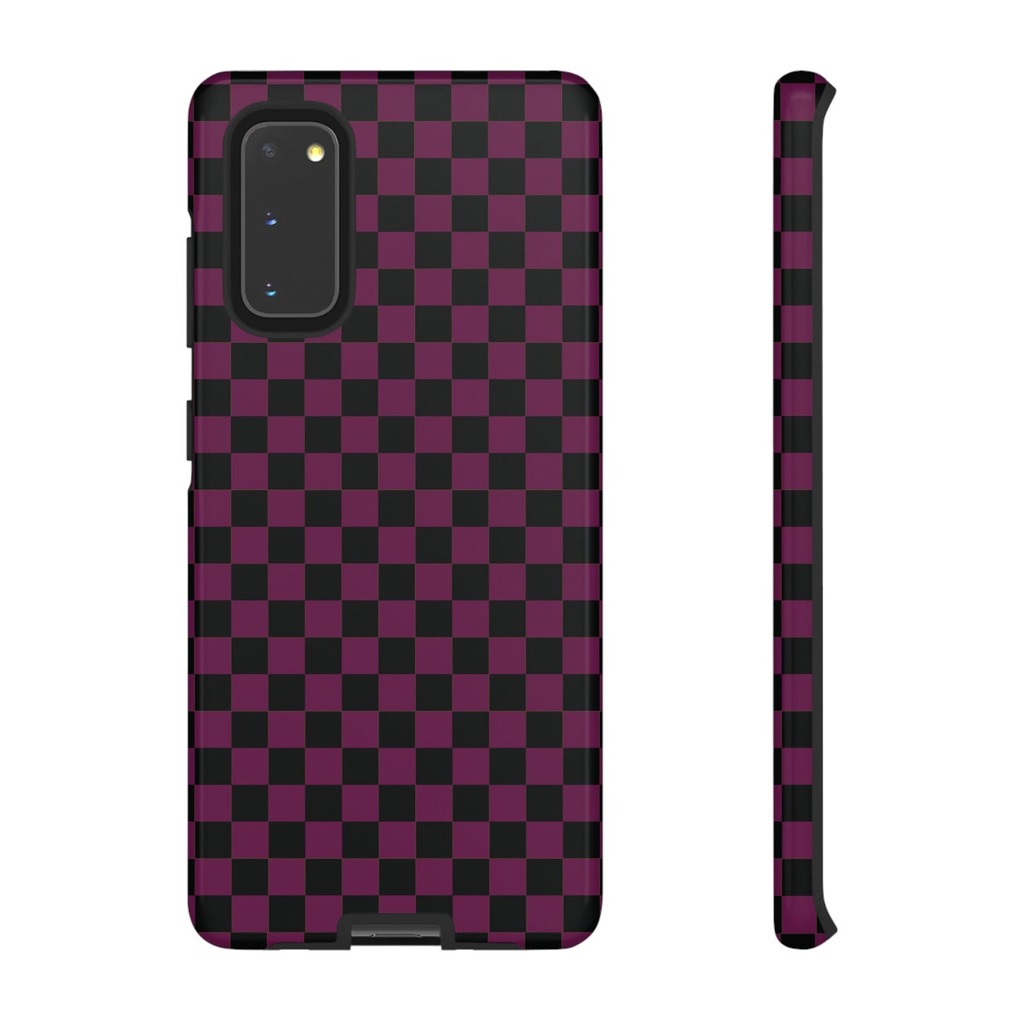 Samsung Galaxy S20 / Glossy Phone Case - Trendy Plum & Black Small Checked Pattern Phone Case