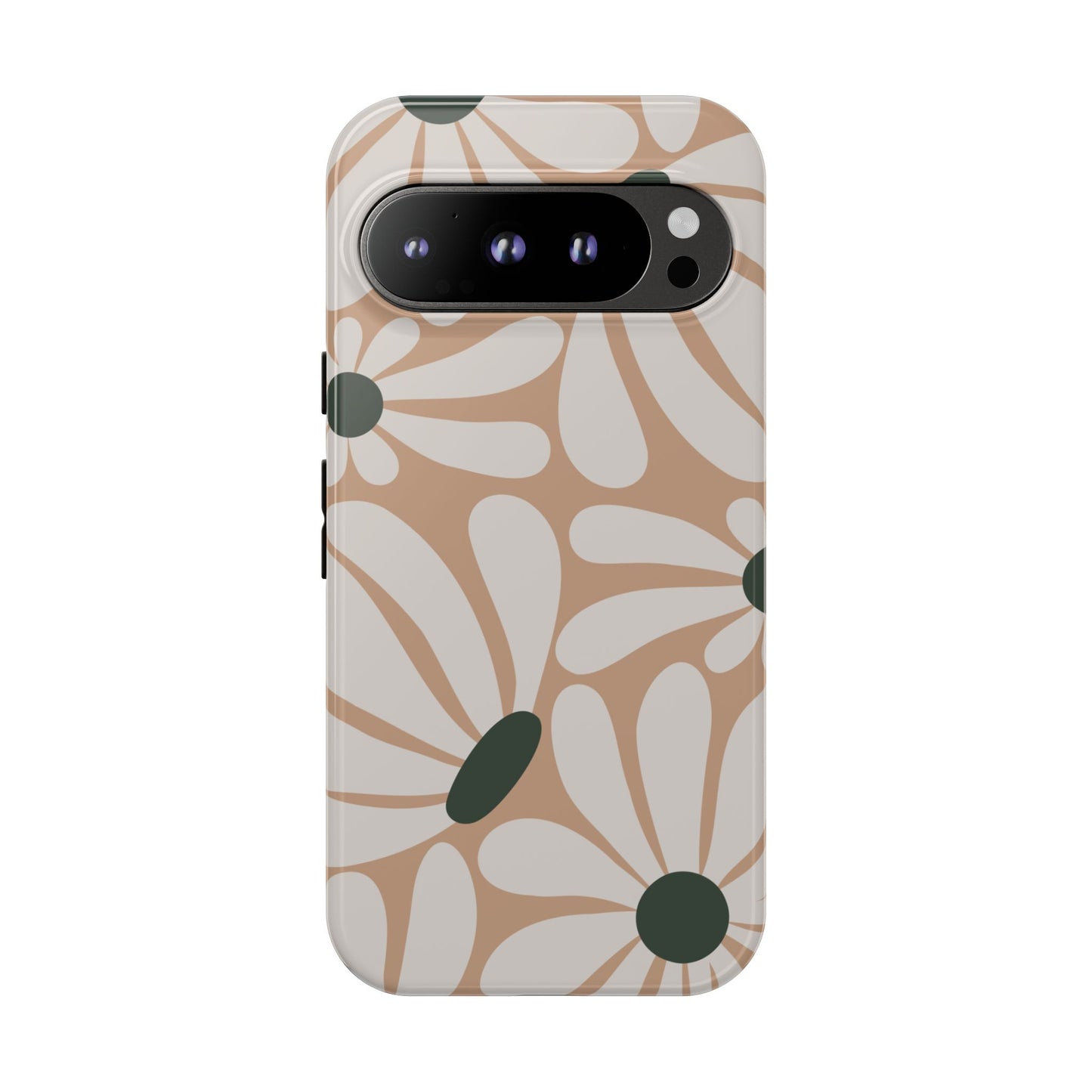 Google Pixel 9 Pro / Glossy Phone Case - ’Retro Beige & White Daisy Pattern’ Phone Case