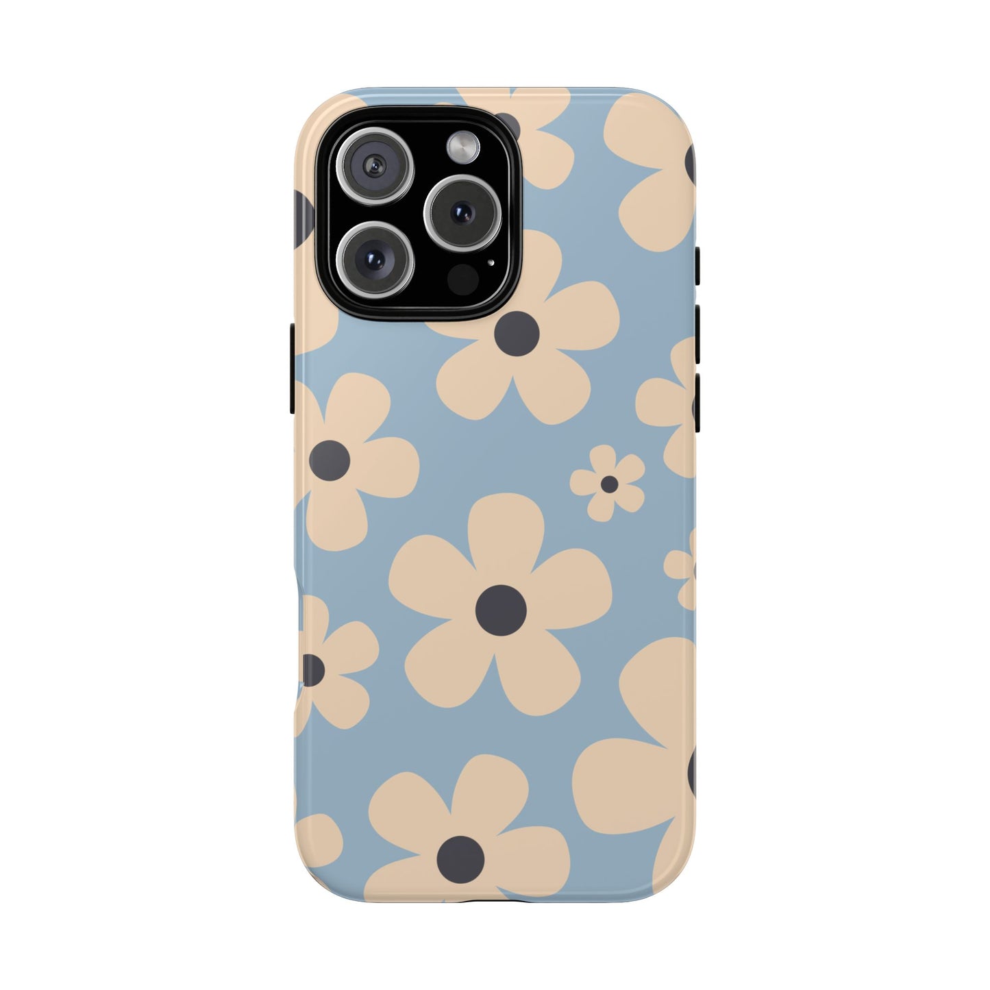 iPhone 16 Pro Max / Glossy Phone Case - Cute Light Blue & Cream Daisy Pattern Phone Case