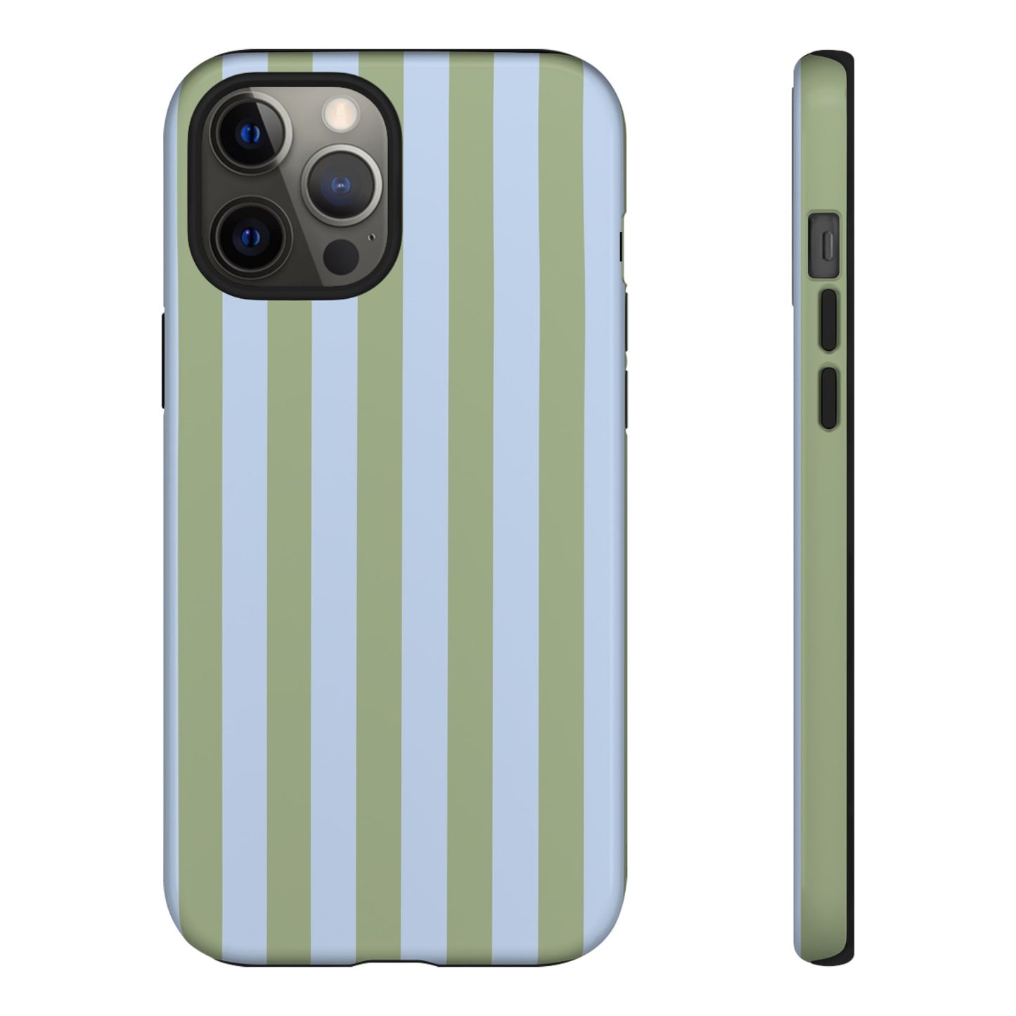 iPhone 12 Pro Max / Glossy Phone Case - Trendy Ice Blue & Green Stripe Pattern Phone Case