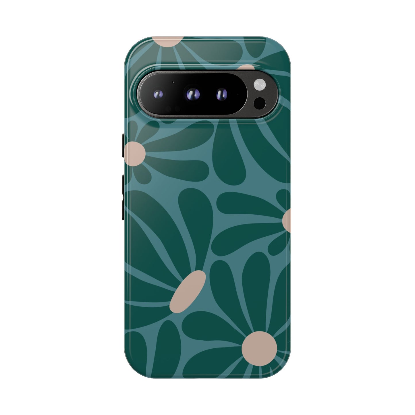 Google Pixel 9 Pro / Glossy Phone Case - ’Retro Turquoise Daisy Pattern’ Phone Case