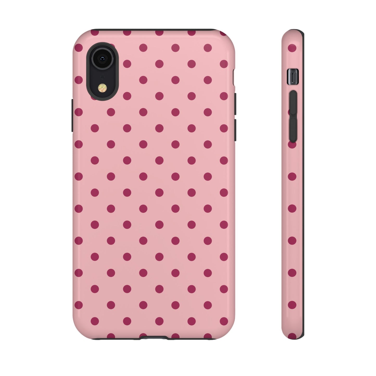 iPhone XR / Glossy Phone Case - ’Pink with Red Dot Pattern’ Phone Case