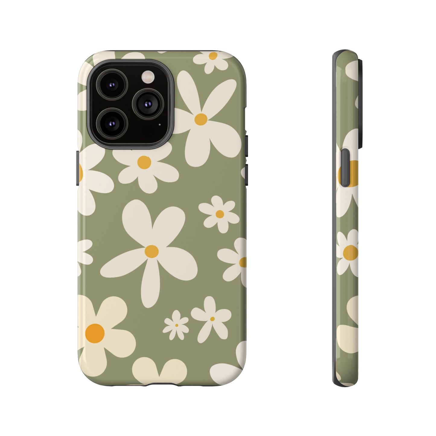 iPhone 14 Pro Max / Glossy Phone Case - ’Green Daisy Pattern’ Phone Case