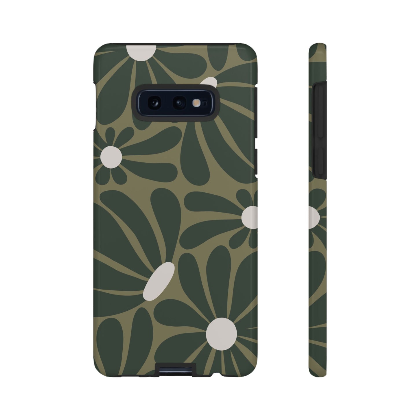 Samsung Galaxy S10E / Glossy Phone Case - ’Retro Olive Green Daisy Pattern’ Phone Case