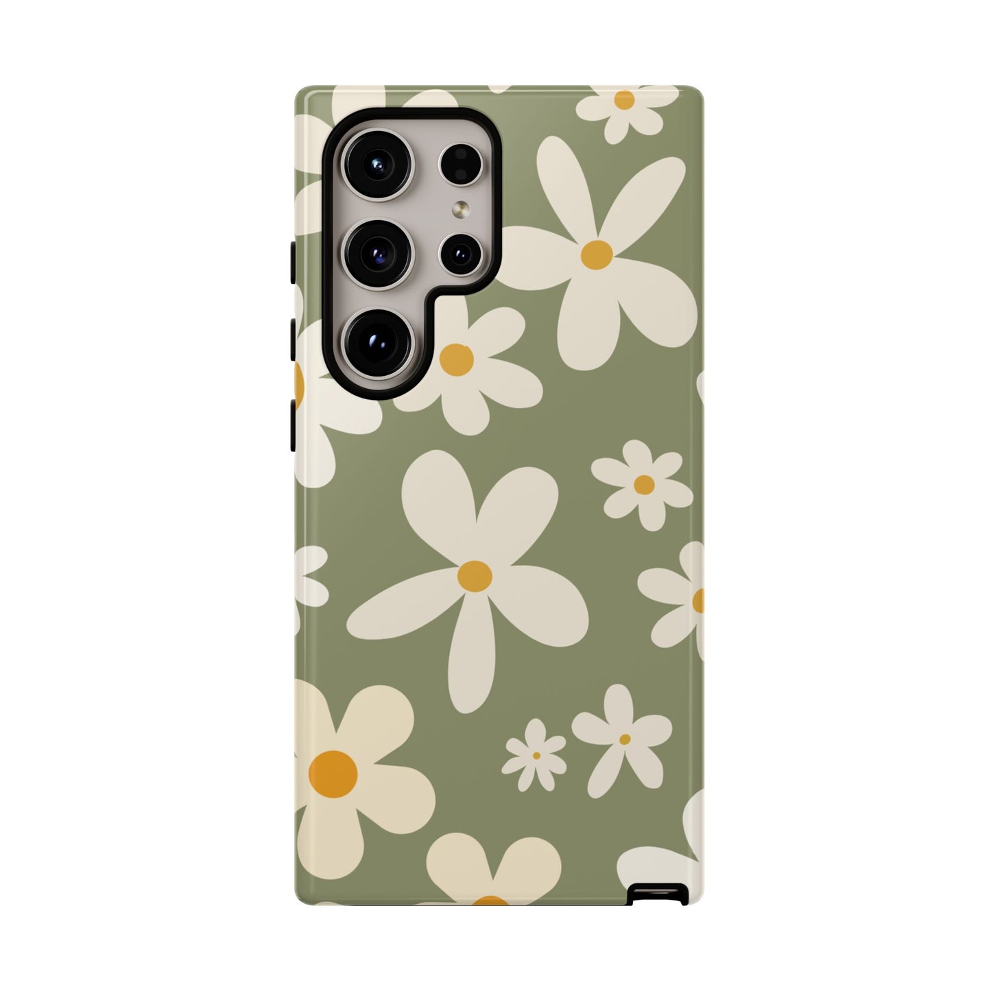 Samsung Galaxy S24 Ultra / Glossy Phone Case - ’Green Daisy Pattern’ Phone Case