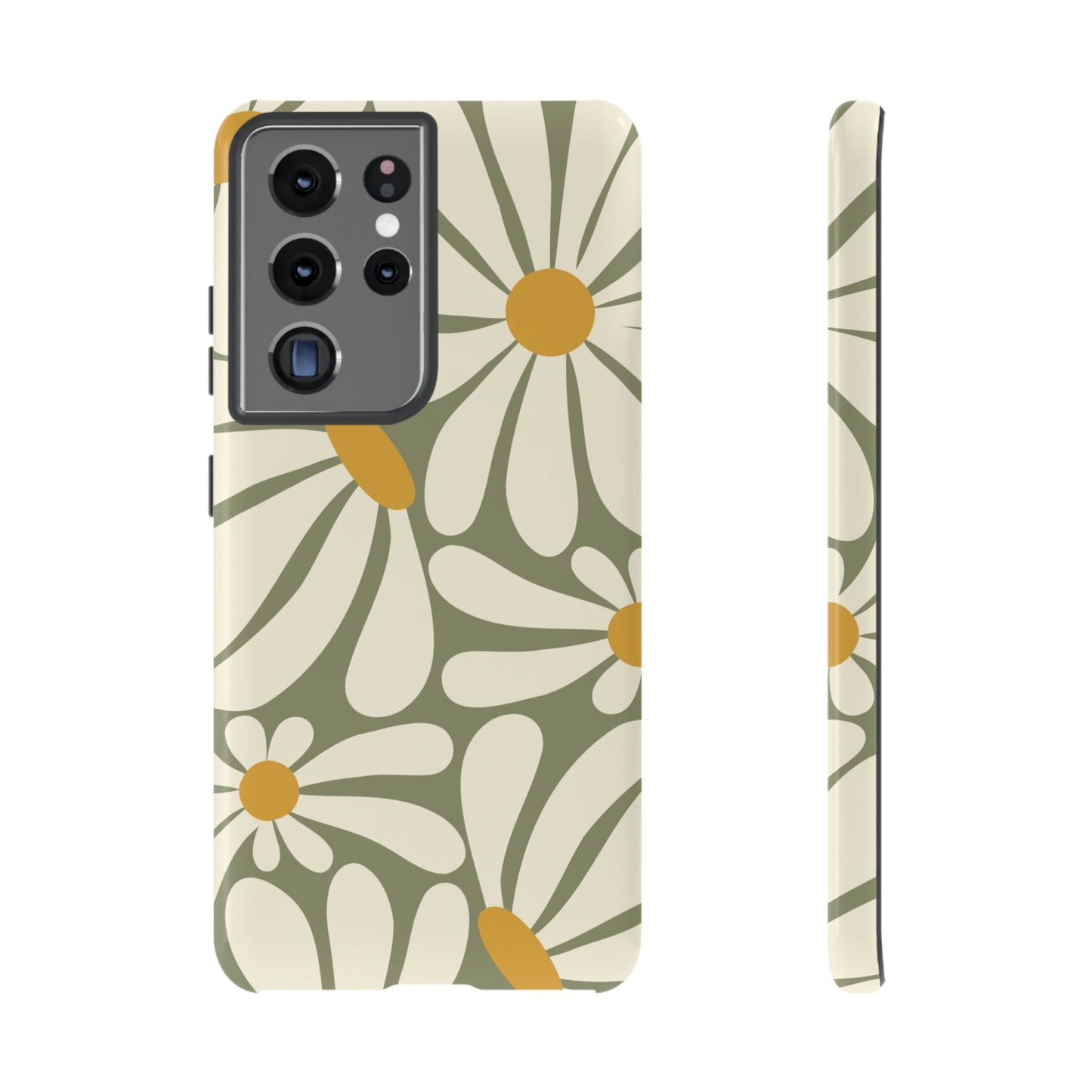 Samsung Galaxy S21 Ultra / Glossy Phone Case - ’Retro Green Daisy Pattern #1’ Phone Case
