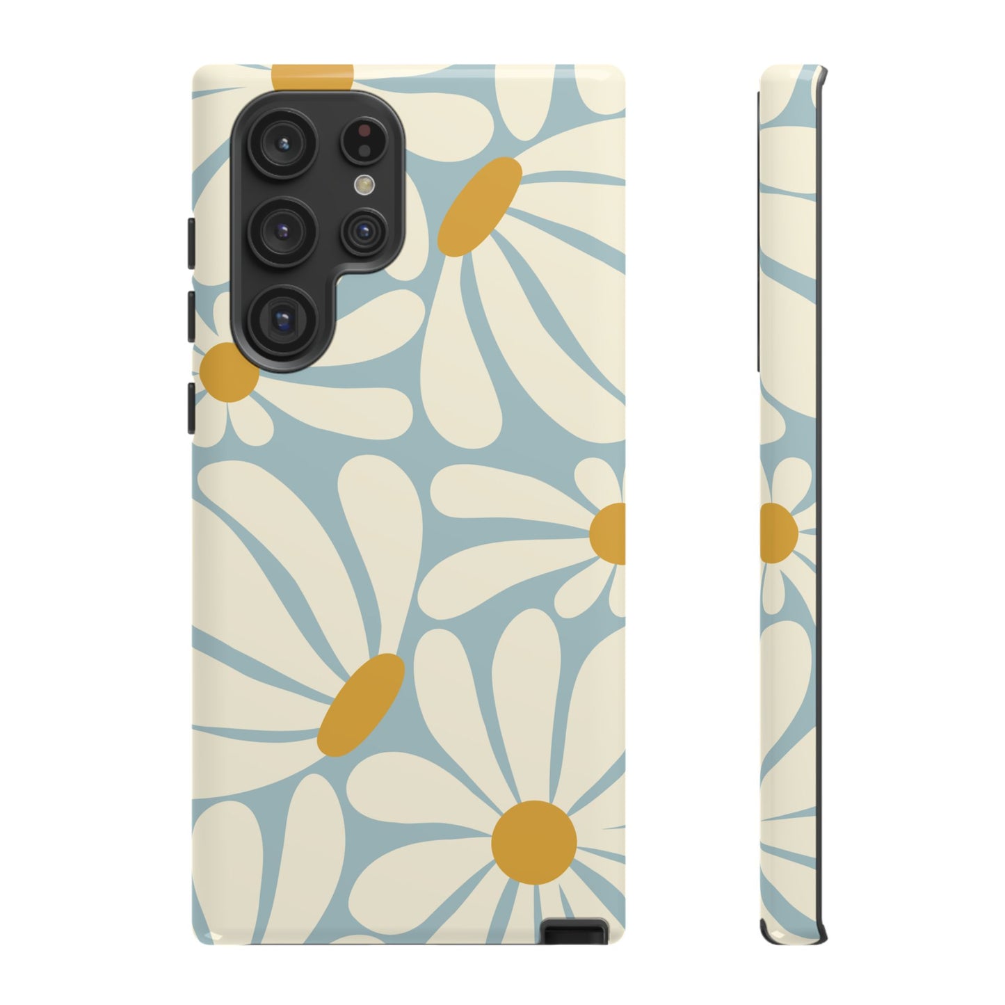 Samsung Galaxy S22 Ultra / Glossy Phone Case - ’Retro Blue Daisy Pattern’ Phone Case