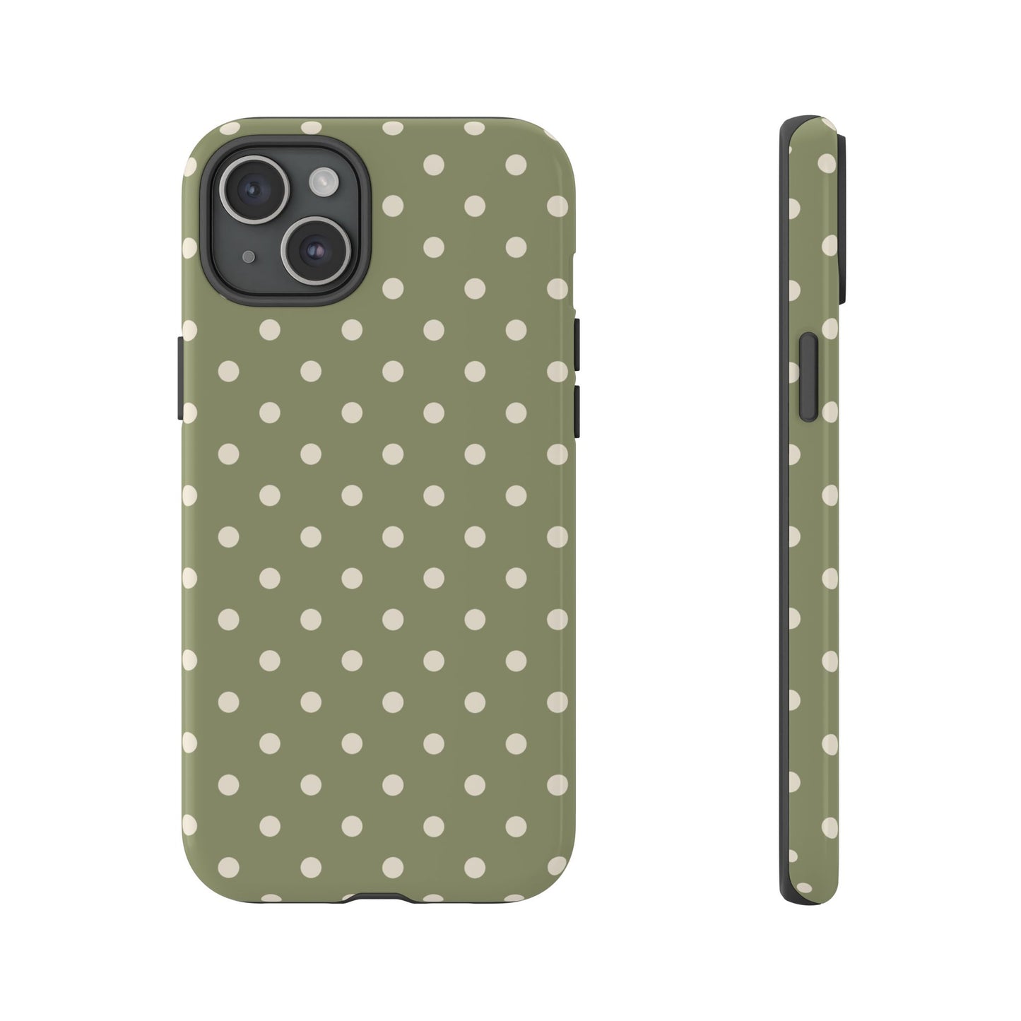 iPhone 15 Plus / Glossy Phone Case - ’Green & White Dot Pattern’ Phone Case