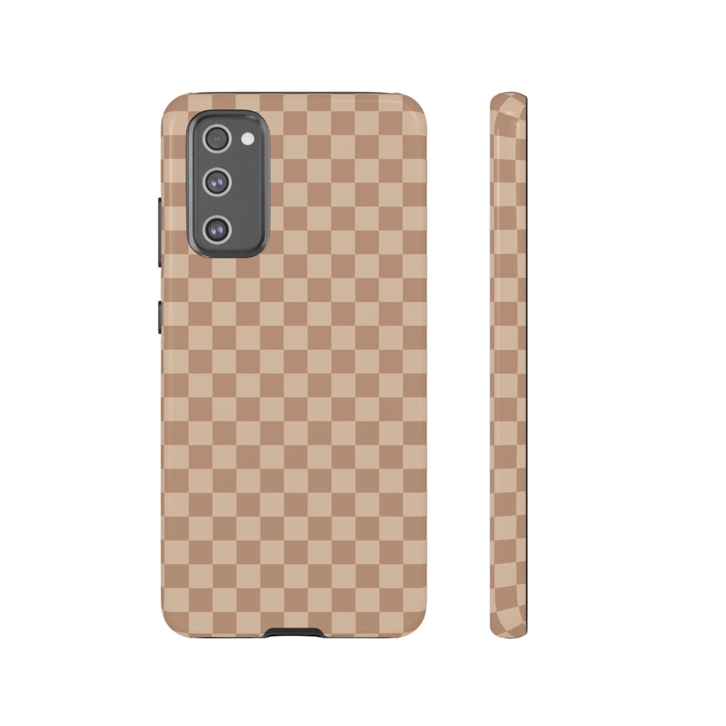 Samsung Galaxy S20 FE / Glossy Phone Case - ’Bold Tan Checkered Pattern’ Phone Case