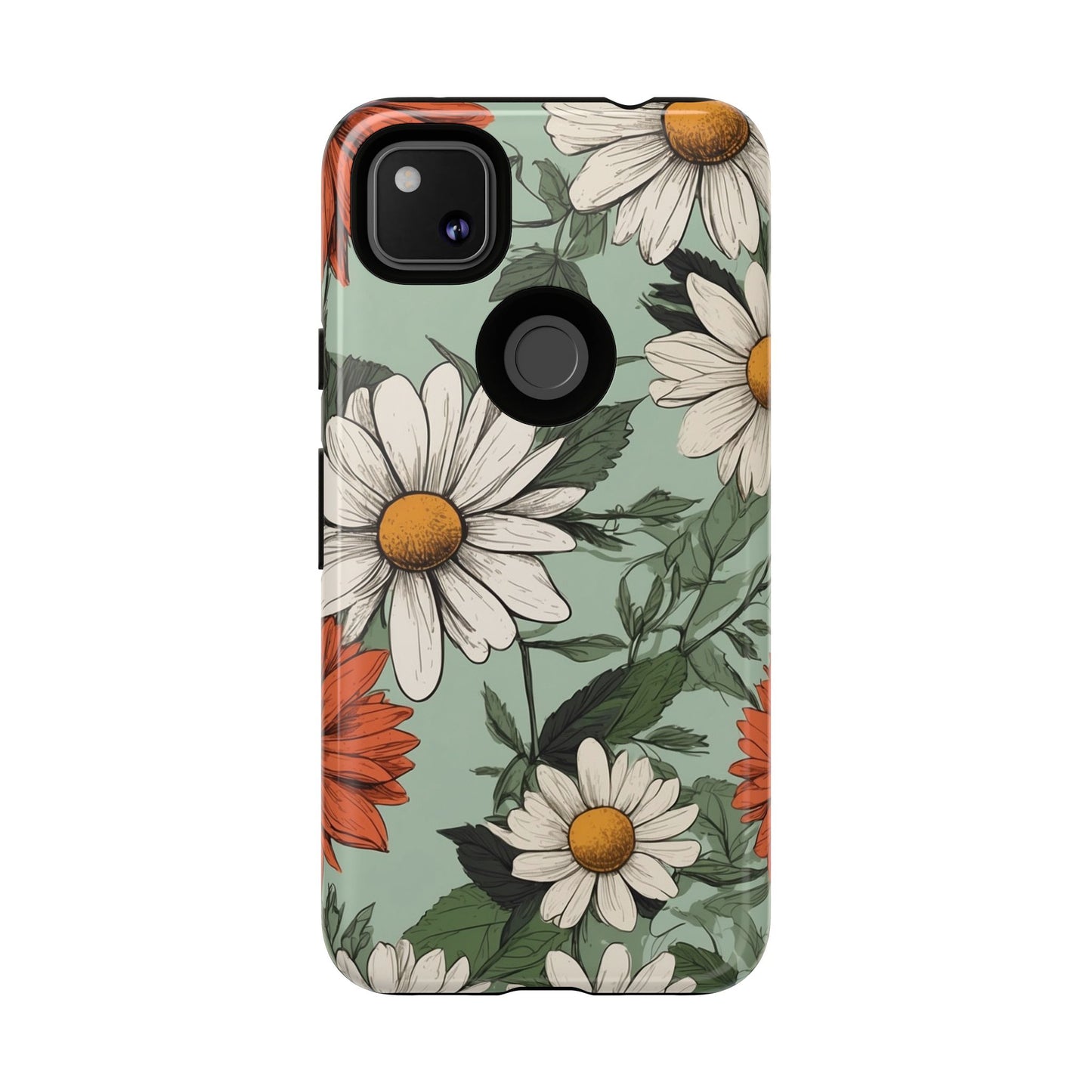 Boho Chic Daisies Floral Pattern "White & Orange" Phone Case