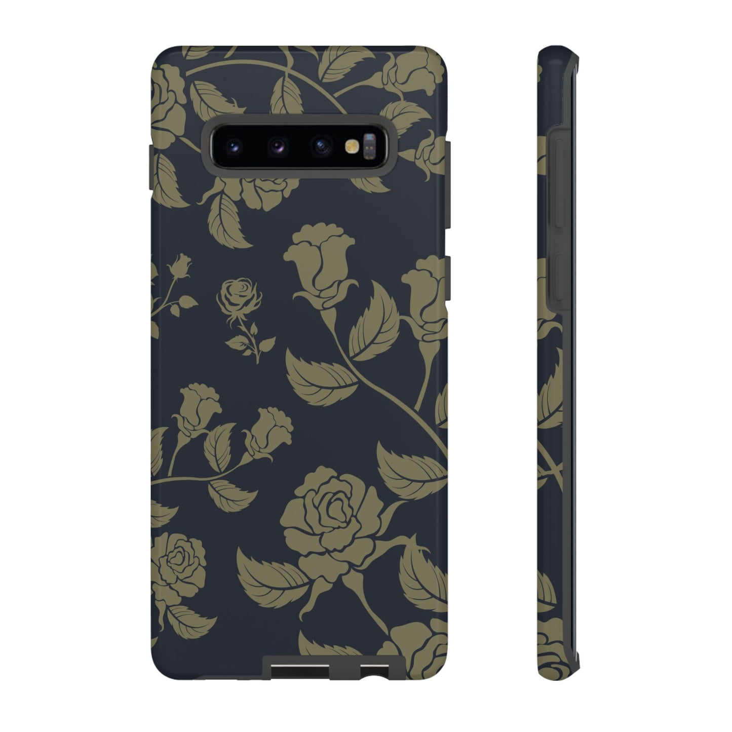 Samsung Galaxy S10 Plus / Glossy Phone Case - ’Blue & Olive Rose Pattern’ Phone Case