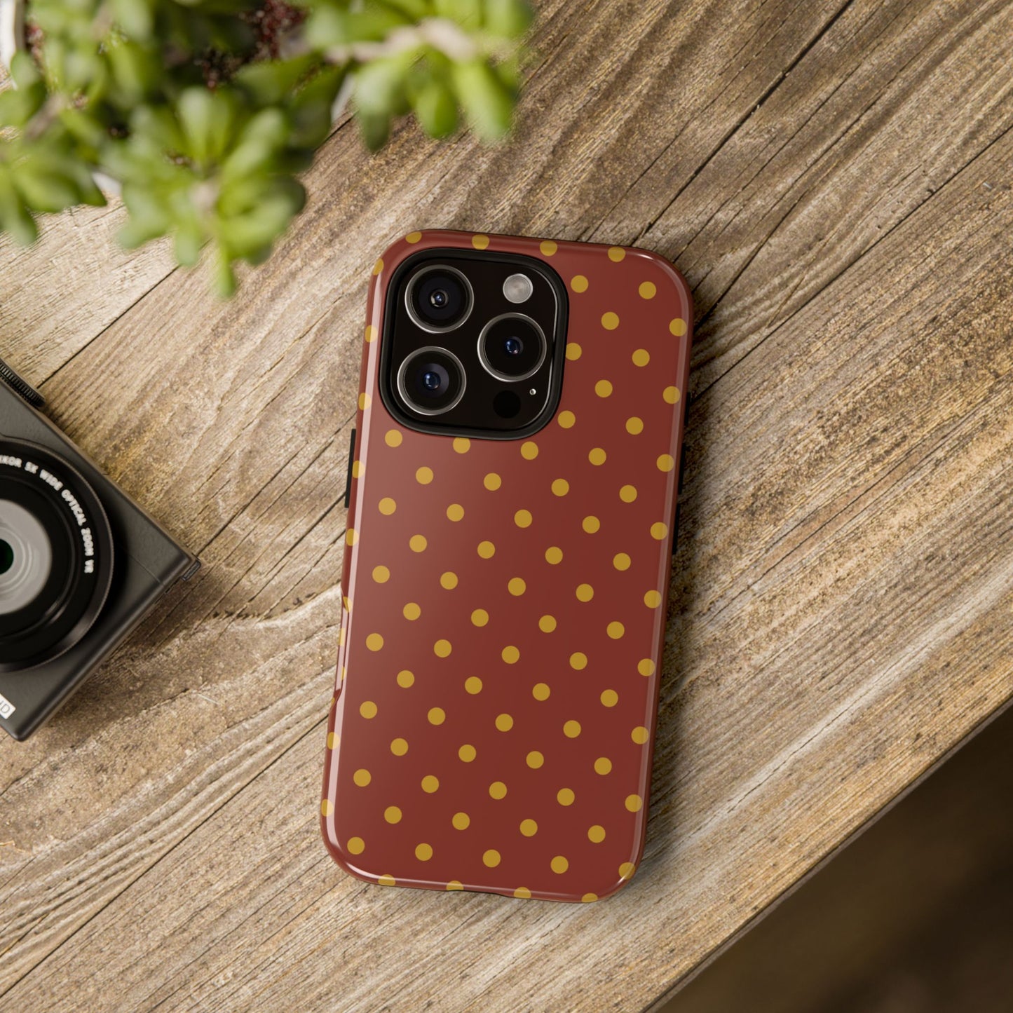 Trendy Brown & Mustard Dot Pattern Phone Case - Brown Phone Case