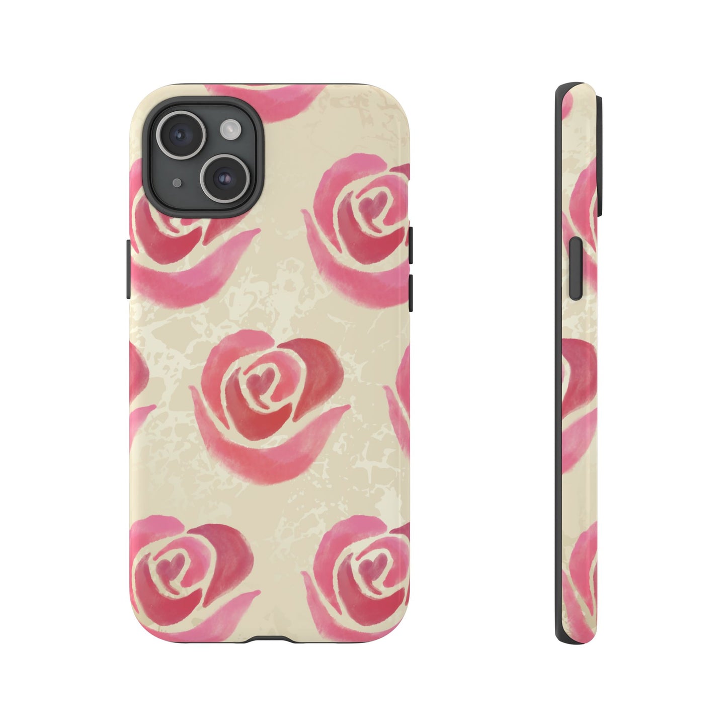 iPhone 15 Plus / Glossy Phone Case - ’Pink Rose Pattern’ Phone Case