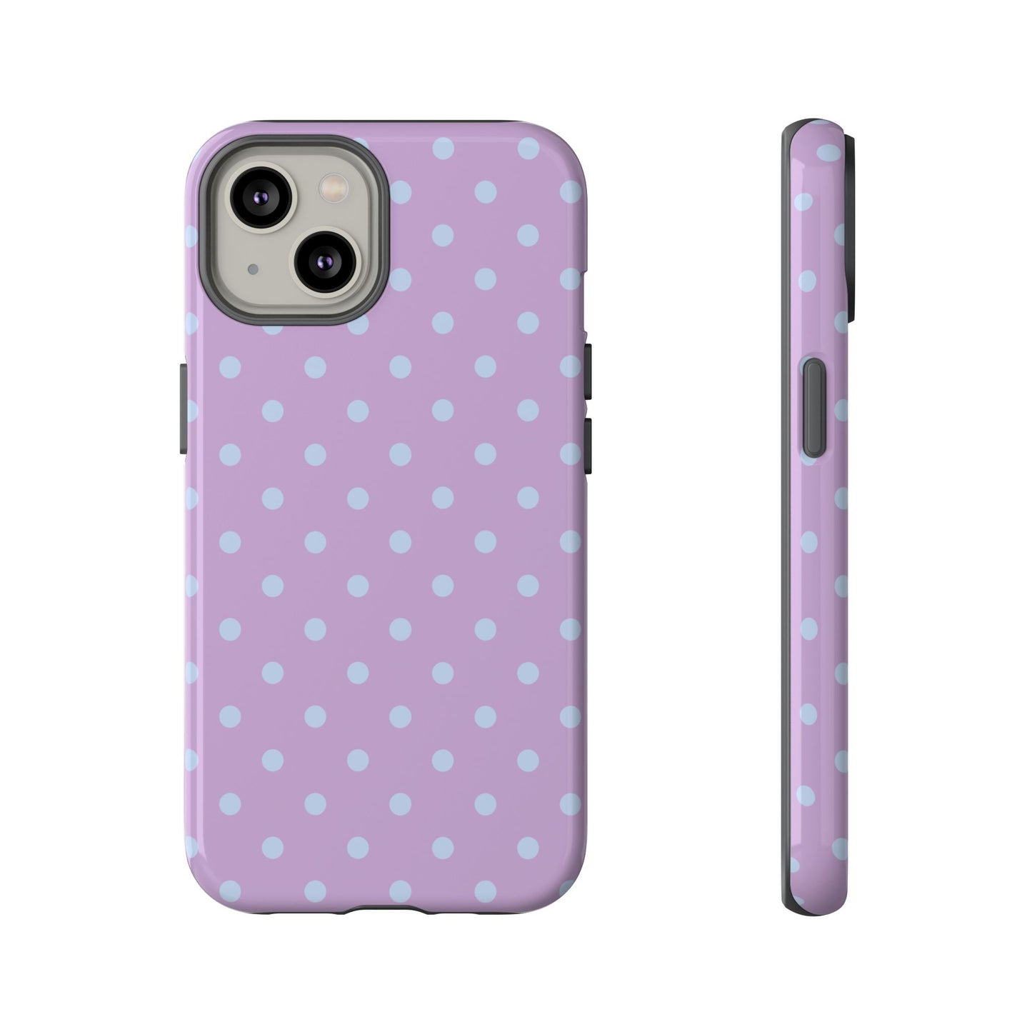 iPhone 14 / Glossy Phone Case - Trendy Lilac & Ice Blue Dot Pattern Phone Case