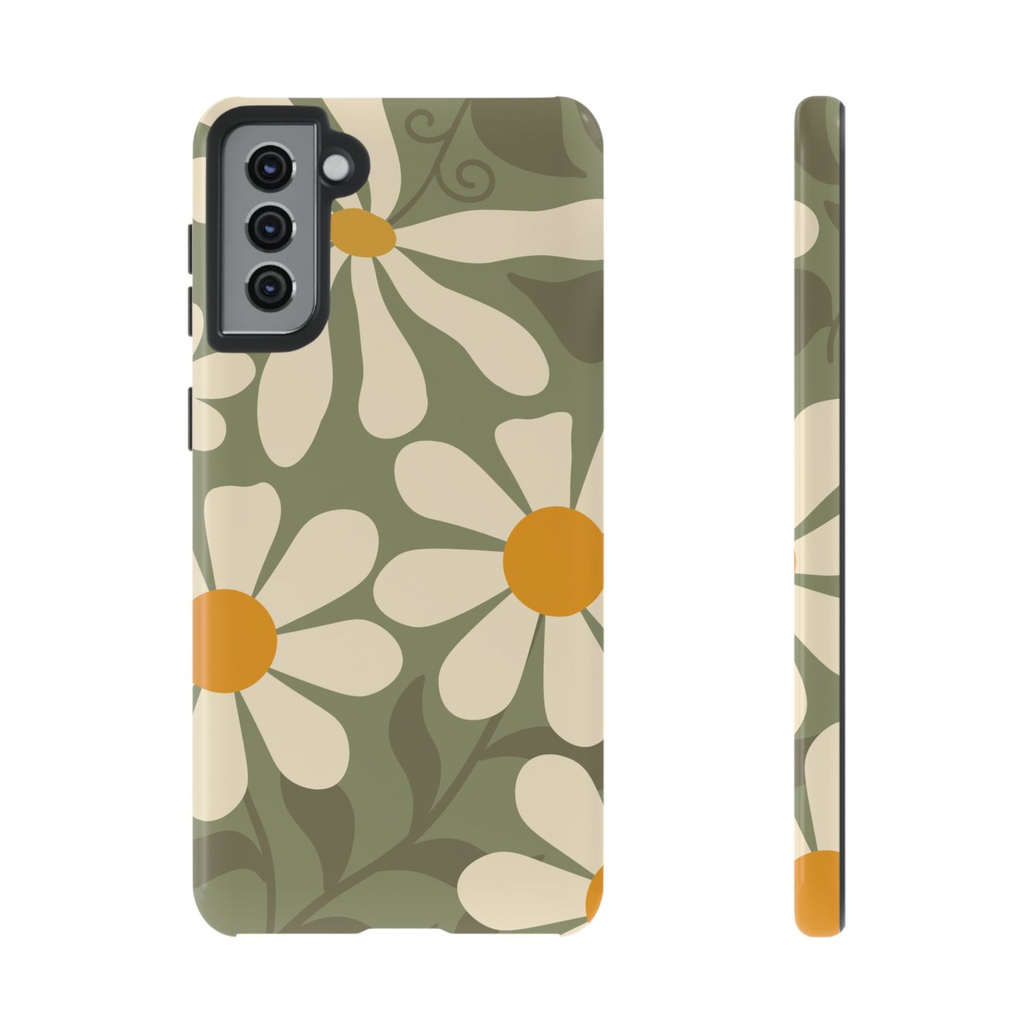 Samsung Galaxy S21 Plus / Glossy Phone Case - ’Retro Green Daisy Pattern #2’ Phone Case