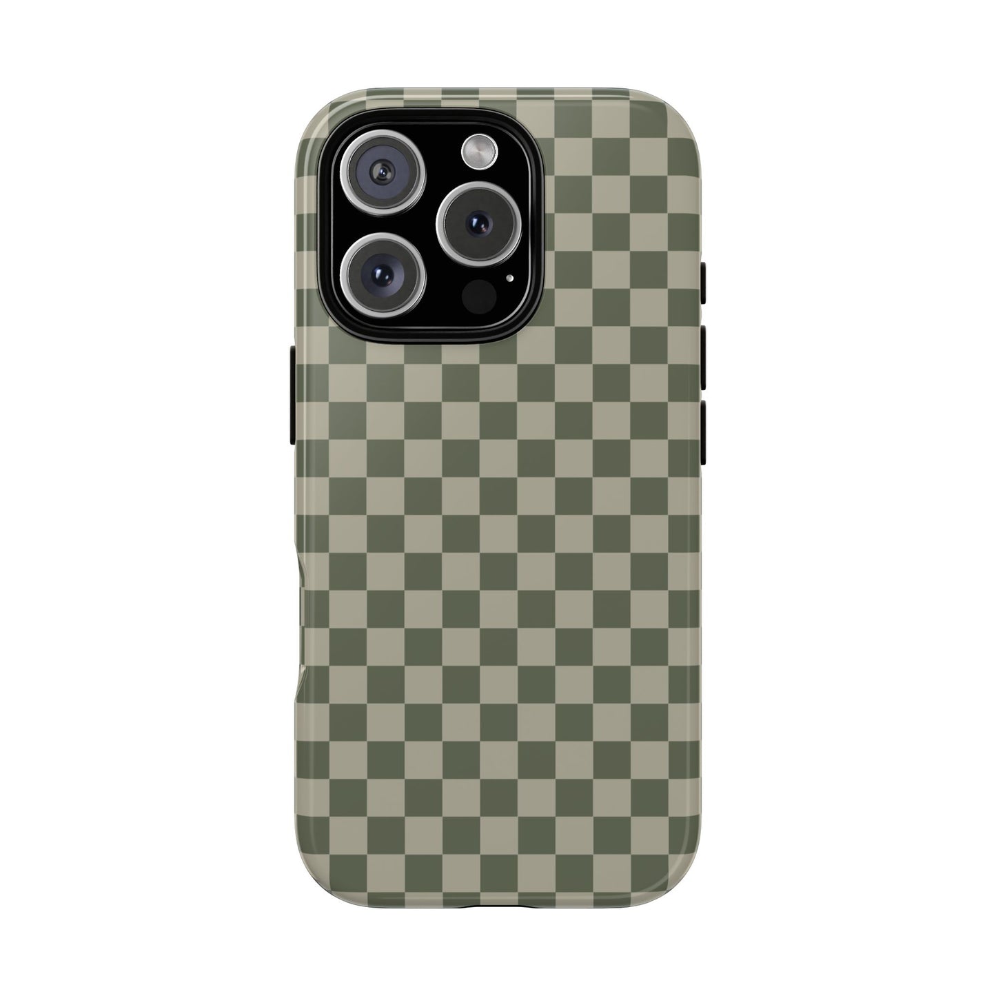 iPhone 16 Pro / Glossy Phone Case - ’Bold Olive Green Checkered Pattern’ Phone Case