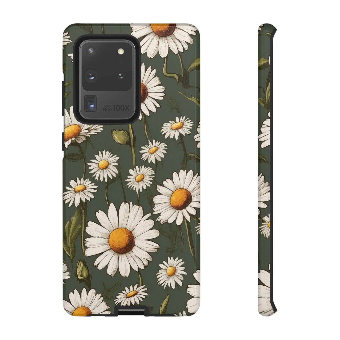 Boho Chic Daisies Floral Pattern "White & Green" Phone Case