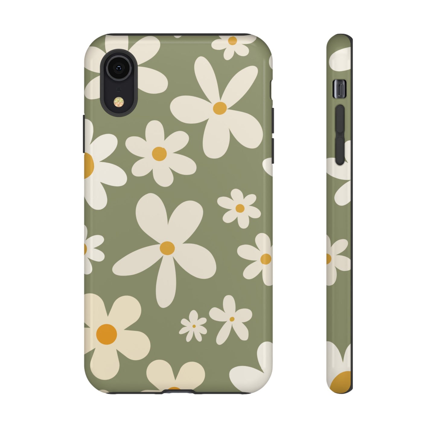 iPhone XR / Glossy Phone Case - ’Green Daisy Pattern’ Phone Case