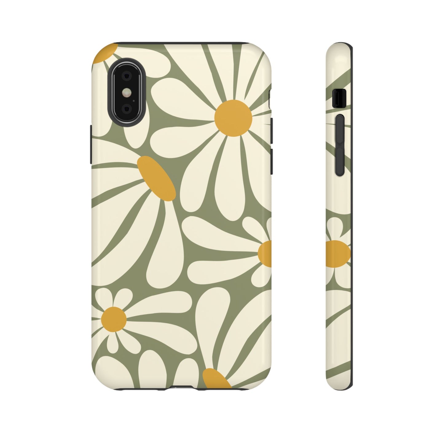 iPhone X / Glossy Phone Case - ’Retro Green Daisy Pattern #1’ Phone Case
