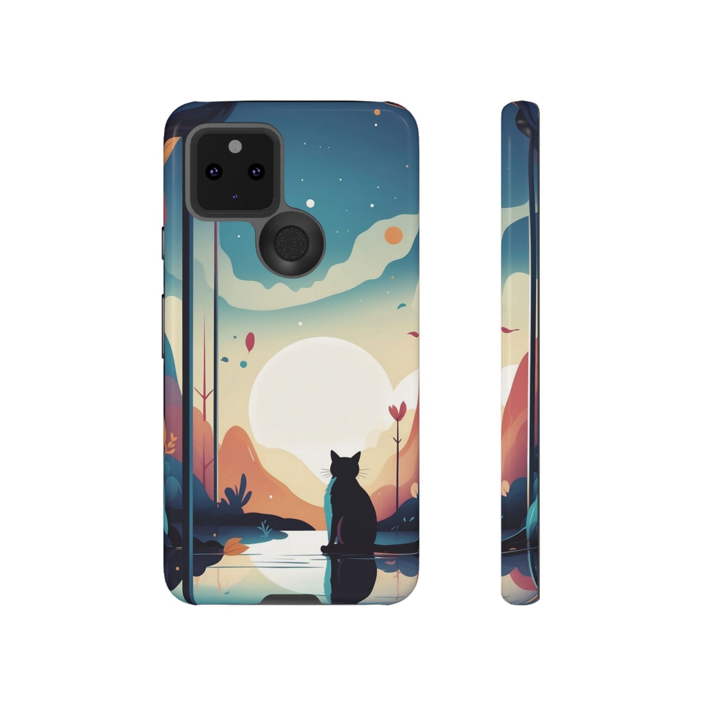Stylised Cat & Moon Design Phone Case