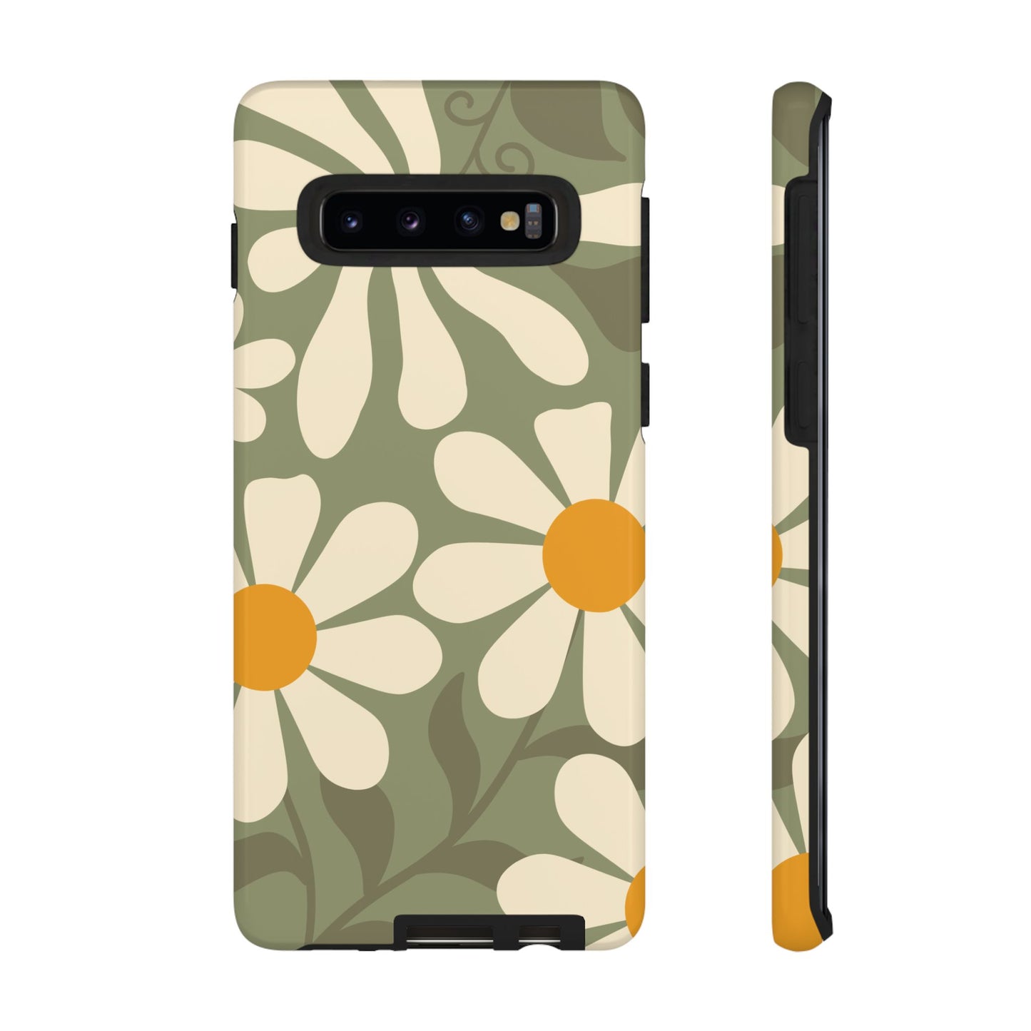 Samsung Galaxy S10 / Glossy Phone Case - ’Retro Green Daisy Pattern #2’ Phone Case