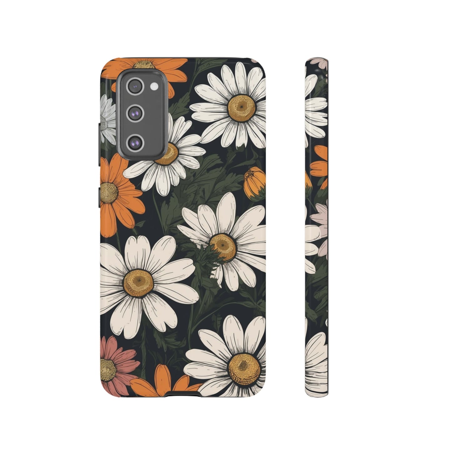 Boho Chic Daisies Floral Pattern "White, Orange & Pink" Phone Case